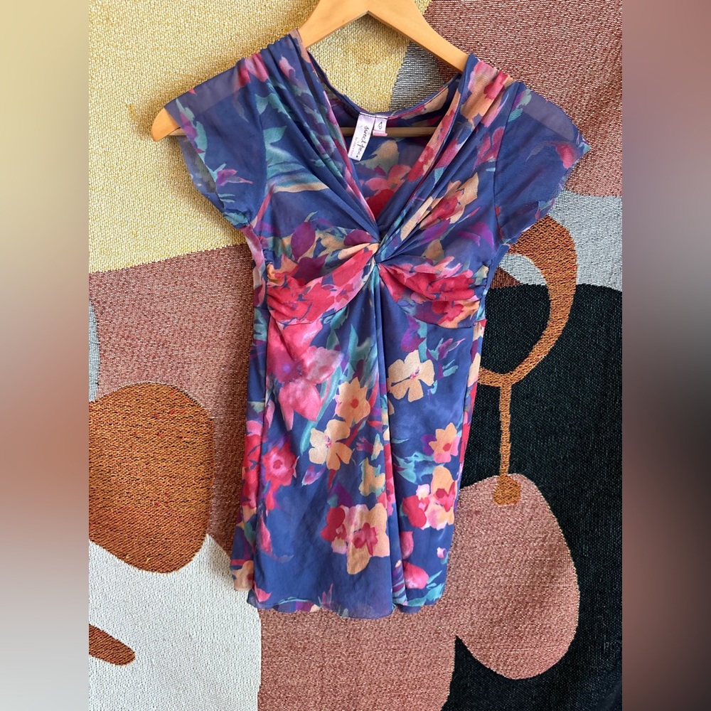 Sweet Pea Blue and Pink Floral Blouse